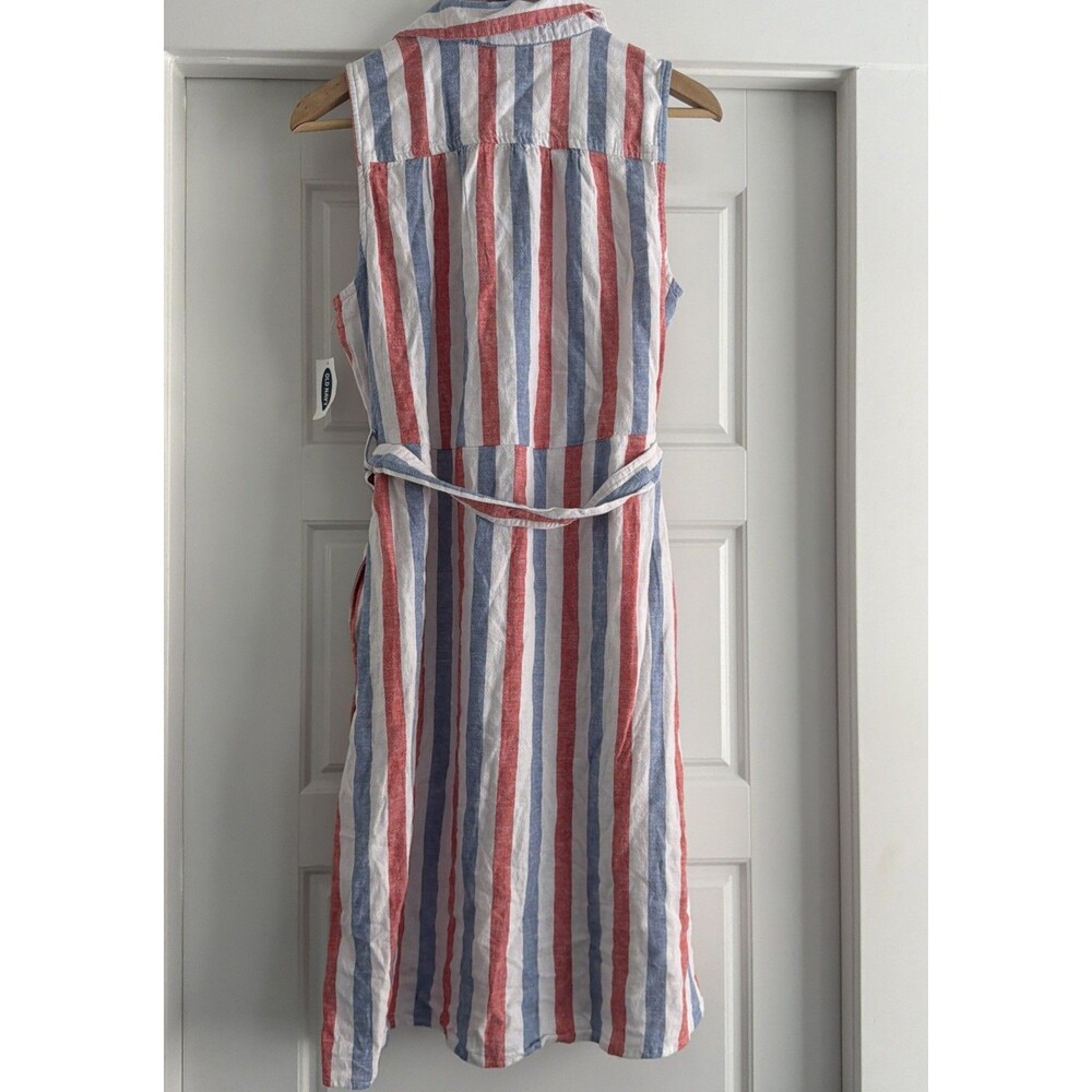 Old Navy Shirt Dress Women’s Small Linen Blend Stripe Beach 4th July Belted NWT - Picture 7 of 7
